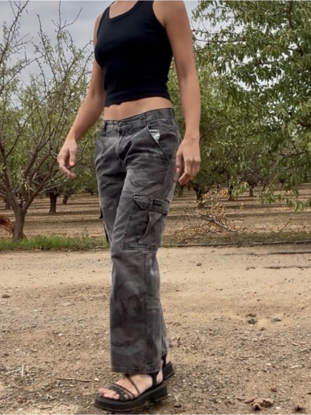 Urban Outfitters Gray Camo Wide-Leg Cargo Pants